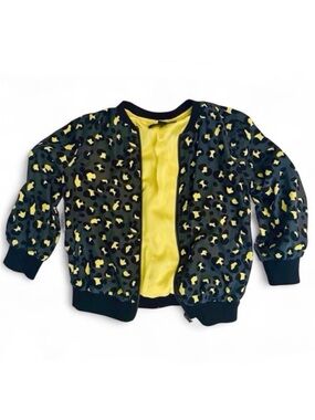 Unique  Leopard Print Bomber Jacket Black, Grey & Neon Yellow